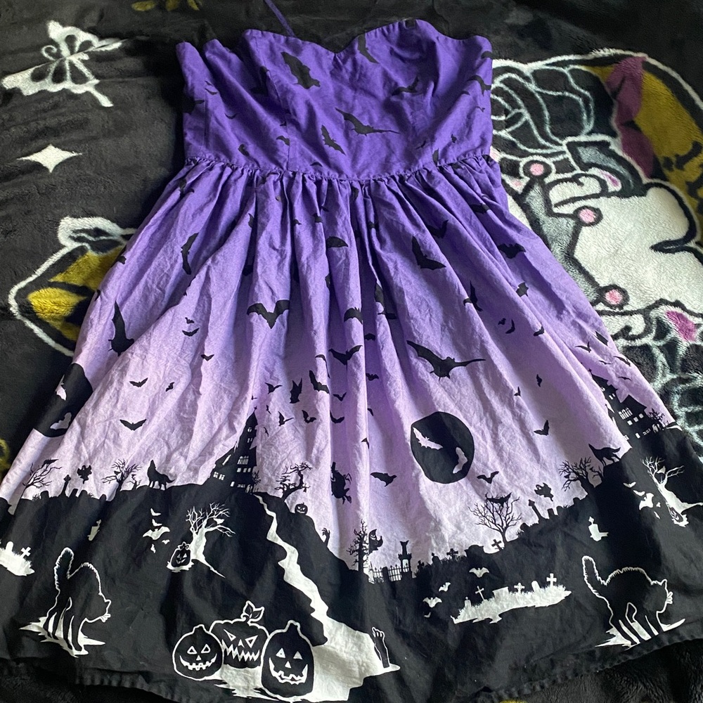 Hell bunny Halloween haunted house cemetery dress hellbunny black and purple